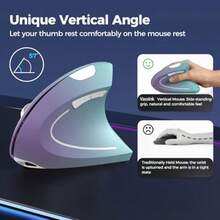 Vassink - mouse ergonómico inalámbrico recargable USB A+tipo C 2 pulgadas 1 conexión 800/1200/1600 DPI 6 bos túnel carpiano de 2.4 GHz ras verticales para computadora portátil-0002 - Morado - Ver 3