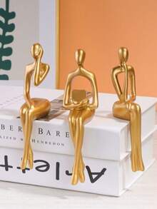 Figura decorativa de resina minimalista moderna de una persona sentada, decoración de habitación, decoraciones navideñas, decoración de dormitorio - Dorado - Ver 5