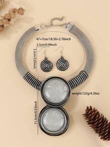 Exaggerated Multi-Layer Handmade Aluminum Wire Woven Resin Chain Bohemian European And American Middle Eastern European Korean Version Evening Party Holiday Ladies Wax Line Resin Teardrop Necklace Earrings - Antique Silver - View 3