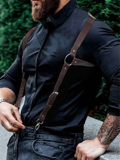 Men's Punk Retro Fashion Gentleman Style Shirt Suspenders Decorative Shoulder Straps Leather Adjustable Casual Straps