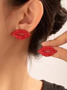 New Exaggerated Rhinestone Red Lip Earrings, Sexy & Fashionable, Versatile, Perfect Valentine's Day Gift - Lips - View 1
