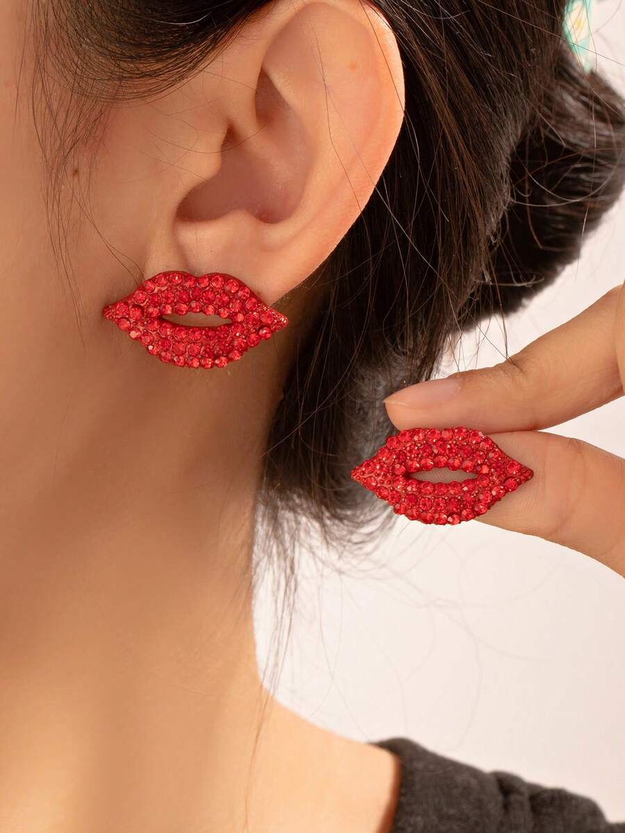 New Exaggerated Rhinestone Red Lip Earrings, Sexy & Fashionable, Versatile, Perfect Valentine's Day Gift - Lips - View 1