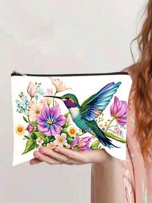 1pc Colorful Hummingbird/Bluebird Print Toiletry Bag, Durable Fade-Resistant Pouch, Portable Storage Bag, Student Pencil Case, Toiletry Bag, Pencil Case Travel Bag, Snack Bag Multi-Function Bag, Double-Sided Printing Toiletries Bag Travel Toiletry Bag Wash Bag Shower Bag Large Capacity For Women Packing Cubes Travel Essential Cruise Essentials Holiday Essential - Multicolor - View 3