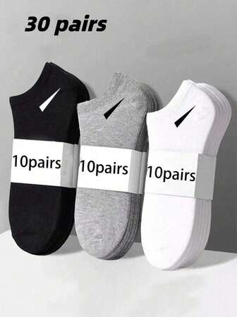 30 Pairs Unisex Short Socks, Sports Socks, Black/White/Grey 3 Colors, Invisible Socks, Solid Color Minimalist Style, Suitable For Casual Daily Wear