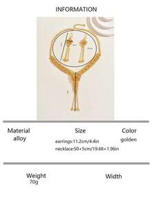 Set de 3 bucăți de colier și cercei cu ciucuri, placat cu aur, de epocă, cu design de flori goale, elegant pentru femei, potrivit pentru nunți și petreceri