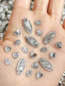 20Pcs Random Mixed Y2K Nail Charms Silver Alloy Heart-Shaped Cross Flat-Bottomed Drill Nail Art Accessories DIY - Silver - View 3