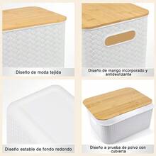 SUIOO Cestas de Almacenamiento Plásticas con Tapa Caja de Almacenamiento para Armario Cesta de Plástico con Tapa Contenedores Plásticos para Organizar el Hogar - L+3 - Ver 3
