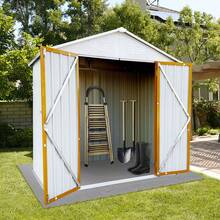 8X4FT Metal Storage Shed,Tool Shed With Peaked Roof Waterproof With Clear Window And Lockable Door Compact Tool Shed For Garden, Backyard,Patio,Sundries And Bike Storage, White,Galvanized Material, Anti-Corrosion And Rust-Proof, Durable, Essential For Storage - trắng - Xem 1