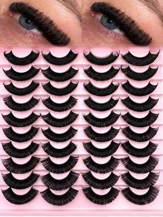 20对蓬松浓密的俄罗斯假睫毛 - DD卷度仿貂毛假睫毛套装，持久自然，打造迷人双眸。