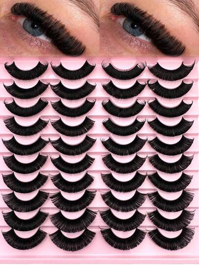 20 Pairs Fluffy Thick Russian Strip Lashes - DD Curl Faux Mink Lashes Pack For Long-Lasting, Natural-Looking Eyelashes Strip Lashes,Lashes,Eyelashes,Fake Lashes
