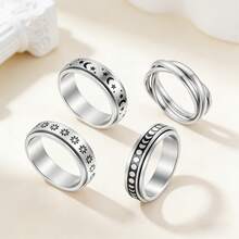 4pcs Stainless Steel Fidget Anxiety Rings, Unisex Rings With Moon, Star, Celtic Designs, Stress Relief Spinner Rings, Wedding Band Set - Four-piece Ring Set - View 3