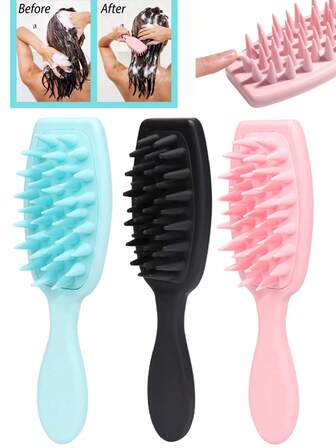 Silikon hårborste för hårbottenmassage, hårborste med långt skaft, främjar hårväxt och tar bort mjäll, schampoborste för hemmabruk (rosa, svart, blå)