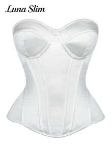 Luna Muse 女士春夏新款缎面抹胸露脐上衣，白色复古修身胸衣，Y2K 优雅性感短款吊带背心，优雅修身高端，适合日常、休闲、派对、约会、度假、街头、演出、户外、返校、朋克风、感恩节、音乐节、情人节、新年等场合。 - 白色 - 查看 6