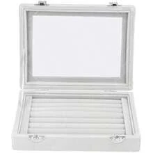ZJchao Organizador de Joyero, Caja de Almacenamiento para Anillos con 7 Compartimentos, Organizador de Joyas de Terciopelo con Tapa de Cristal Transparente(Blanco)(default) - Multicolor - Ver 10
