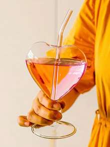 1 pieza Elegante copa de cóctel en forma de corazón con cristal romántico y pajita a juego - Perfecta para servir martinis, vino, jugo y whisky - Accesorio ideal para bar en casa y obsequio para fiestas - transparente - Ver 6