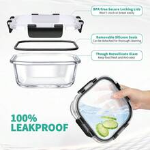 34pcs Glass Food Storage Containers With Lids Set, Airtight Glass Meal Prep Containers (17 Containers & 17 Lids), Leak Proof Lunch Container  , Microwave, Oven, Freezer, Dishwasher  -Black - màu đen - Xem 4