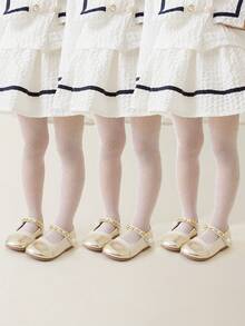 1/3双女童连裤袜，奢华水钻装饰，闪亮超薄网眼连裤袜，亲肤柔软舒适，时尚百搭，适合日常穿着、舞台表演、节日礼物、返校季等场合。 - 白色 - 查看 5