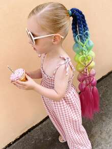 Kid's Yaki Straight Bubble Ponytail Extensions - 1Pc, 24inch Synthetic Wig Extensions With Tie Halloween And Christmas Gifts - Two-Tone - View 4