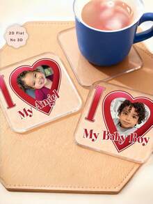 1Pc Custom Photo Coaster - Personalized "I Love My Boyfriend/Girlfriend" Heart Design, Customize With Your Photo And Text, Couple Acrylic Coasters, Valentine's Day, Birthday Gift - Multicolor 6 - View 2