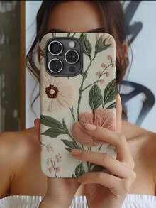 Embroidery-Like Pink And Beige Flowers Two-In-One Matte Texture Phone Case Suitable For Compatible With Iphone17 16, 15, 14, 13, 12, 11, PRO MAX,PLUS - Multicolor - View 3
