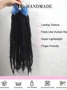  1pc 20 Inch Synthetic Crochet Marly Braids Hair Kids Faux Braid Wigs With Yarn Bow Braiding Hair Afro Kinky Crochet Hair Extensions With Rubber Bands Heat Resistant - Natural Black - View 5