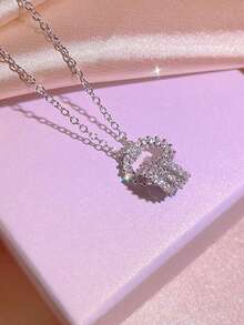 1 Necklace, 1 Ring, 1 Pair Earrings Luxury Elegant Jewelry Set - Silver - View 5