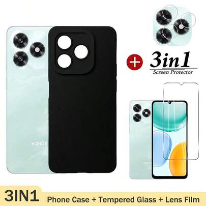 For Honor X5C Plus Phone Case Shockproof For Honor X5C Tempered Glass Film + Screen Protector Film+Lens Film Screen Protection Essentials, Applicable To Daily Shield, Office, Home Daily Shield Office Home Phone Screen Protector Phone Accessories Waterproof Anti-Fall Scratch Resistant