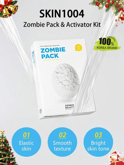 SKIN1004 ZOMBIE BEAUTY 面膜套装，透明丝滑泥面膜，排毒亮肤，控油保湿，不干燥配方，独立包装，适合运动后排毒、痘痘肌，韩国化妆品。ZOMEBIE PACK 粉：2克/0.07盎司*8片，ZOMEBIE PACK 激活液：3.5毫升/0.12液盎司*8瓶