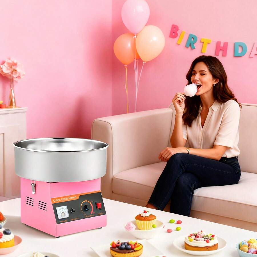 Zuckerwattemaschine 1000 W elektrische Zuckerwattegeräte mit 38 cm Edelstahlschüssel und Zuckerlöffel, macht Zuckerwatten für Geburtstage zu Hause Familienfeiern, 3500 U/min Pink - Rosa abge geneigt - Übersicht 1