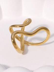 1枚不规则波浪开口戒指，925纯银独特女士戒指，女士珠宝礼物，适合圣诞节、舞会和约会 - 不規則波浪開口戒 - 查看 2