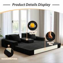 MAXYOYO Loveseat Sofa Bed,4 In 1 Foldable Floor Sofa Couch In A Box With 2 Cup Holders,Convertible Boneless Couch Folding Recliner Sleeper Chair For Living Room,No Assembly Required, - màu đen - Xem 7