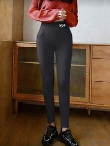 1pc Women's Winter Thermal Lined Pants With Pockets, High Waist Thermal Leggings, Warm And Suitable For Sleeping, Daily Wear - Multicolor - View 7