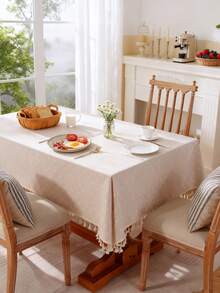 1 pieza Mantel con estampado floral de margaritas frescas, rectangular o redondo, de tela de poliéster, lavable, adecuado para mesa de café, mesita de noche, mesa redonda pequeña, manta, decoración del hogar, cocina, comedor, reuniones, cenas, fiestas, decoración festiva, para todas las estaciones - Beis - Ver 21