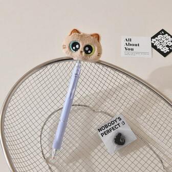 morn shine Cute Plush Rocking Pen, Gray Kitty Stress Relief Neutral Pen, 0.5mm Black Ink Refill, Smooth & Quick Drying Water-Based Pen