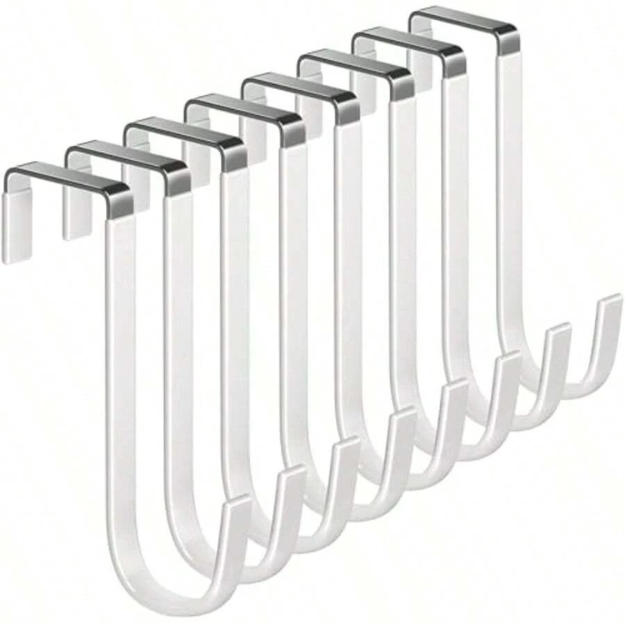 Over the Door Hooks 5.5" 8Pcs for 1 3 8" Door White Plastic Coating Wreath Door Hanger Hook for Hanging Ironing Board Towel Rack Bathroom Closet Cabinet Clothes Coat Holder Single Heavy Duty - AD855Blanco para puerta de 138" - Ver 1