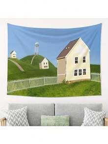 Dreamcore Home Tapestry - Cozy Polyester Wall Art With Whimsical Houses & Stars, Soft Peach Skin Fabric, Horizontal Design For Bedroom & Living Room Decor, Indoor/Outdoor Use, Bedroom Wall Decor - Nhiều màu - Xem 6