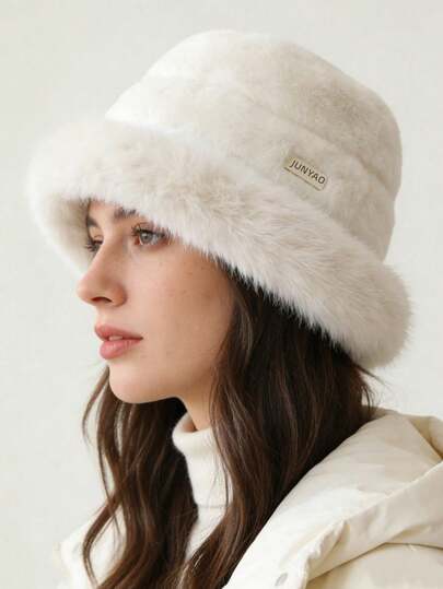 1pc Elegant Faux Fur Bucket Hat, Windproof And Warm For Winter, Minimalist And Versatile, Suitable For Outfits, Holidays, Outdoor Activities