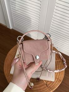 新款女士圣诞PU皮铂金迷你单肩包，时尚百搭钥匙扣迷你包吊坠链迷你手提包钥匙扣包吊坠手提包斜挎包 - 粉色 - 查看 5