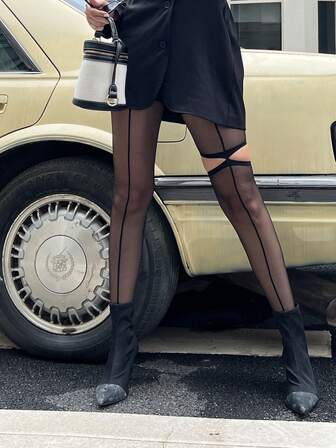 1 pereche de colanți cu dungi verticale pentru femei