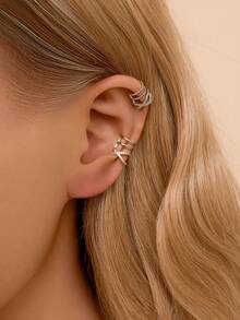 1pc 925 Sterling Silver Full Diamond Geometric Clip-On Earrings, Hypoallergenic Gold Earrings, Suitable For Women's Daily Wear - X-shaped Full Diamond Ear Clips - View 6