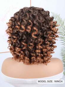 DZfirst 16 Inch Curly Wigs Short Curly Wig With Bangs Heat Resistant Synthetic Fiber Hair Cosplay Wigs - Brown Ombre - View 4