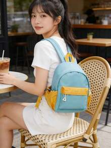 Mini Backpack, Cute Women's Backpack, Compact & Fashionable Backpack For Women, Lightweight Casual Minimalist Classic Backpack, Suitable For Girls, Ladies, College Students, Stylish Color Block Design, Fits 12-Inch Tablet/Laptop, Suitable For Office, University, Work, Business, Commuting, Outdoor, Travel, Lightweight & Padded Adorable Mini Handbag For Women - Multicolor - View 3