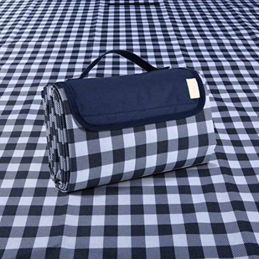 Extra Large Picnic Blanket Beach Blankets Outdoor Foldable Waterproof Sand Mat For Beach Camping Hiking Travel Family Concerts Grass Park Music Festival Lawn Mats Dark Blue 80x60inch - 黑色 - 查看 1