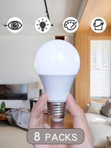 8 Pack E27 LED Bulbs, 7W/9W/12W/15W, 110W Equivalent, 110V-265V, 6500K, 1500 Lumen, Ultra-Bright, Energy Efficient, Eye-Friendly, Shatterproof, Standard Shape, E27 Base, For Living Room, Kitchen, Bedroom, Office