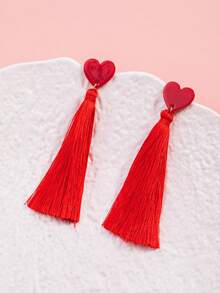 1对经典红色心形流苏耳环，适合女性日常佩戴，是感恩节、新年、情人节、母亲节的绝佳礼物。 - 款式6 - 查看 3