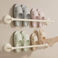 1pc Suction Cup Slipper Hanger Rack, Bathroom Drill-Free Shoe Holder, Toilet Wall Mount Storage Organizer, Minimalist Design - Multicolor - View 3