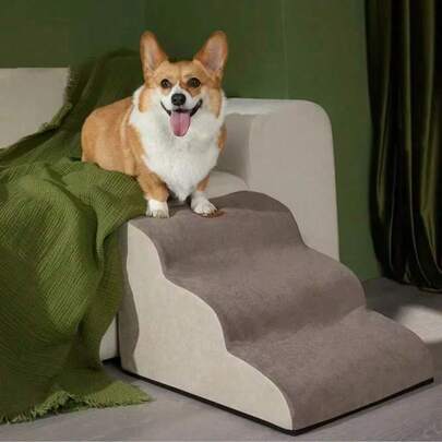 3-Step High Density Foam Non-Slip Pet Stairs - Suitable For Small Dogs And Cats To Access Bed And Sofa, Removable Cover
