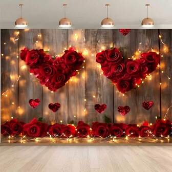 Tło do zdjęć z czerwoną różą, kwiatowe tło na ścianę na Walentynki, dekoracje na wesele, dzień matki, fotobudki na wieczór panieński