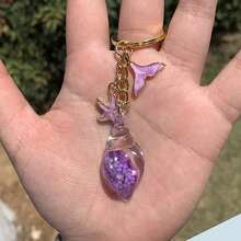 Night Luminous Seahorse Key Chain With Oil Drop Starfish & Fish Tail Pendant, Summer Beach Themed Key Chain Backpack Decoration Car Accessories Bag Charm School Cute Goth Y2k Christmas Gift Ideas Bag Lanyards With Id Holder Car Accessories Bag Charms - Purple - View 5