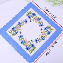 1/4 Piece Women's Handkerchief, Vintage Style Bandana, 11 Inch Floral Pattern, Wavy Edged Design, Embroidered Craft, Suitable For Tea Parties, Weddings And Other Occasions